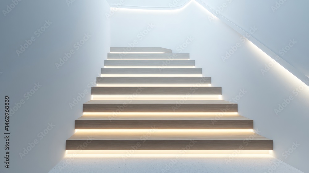 Modern illuminated staircase, interior design, architecture, minimalist home Modern illuminated staircase, interior design, architecture, minimalist home