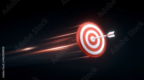 Arrow hitting a moving target in dark background