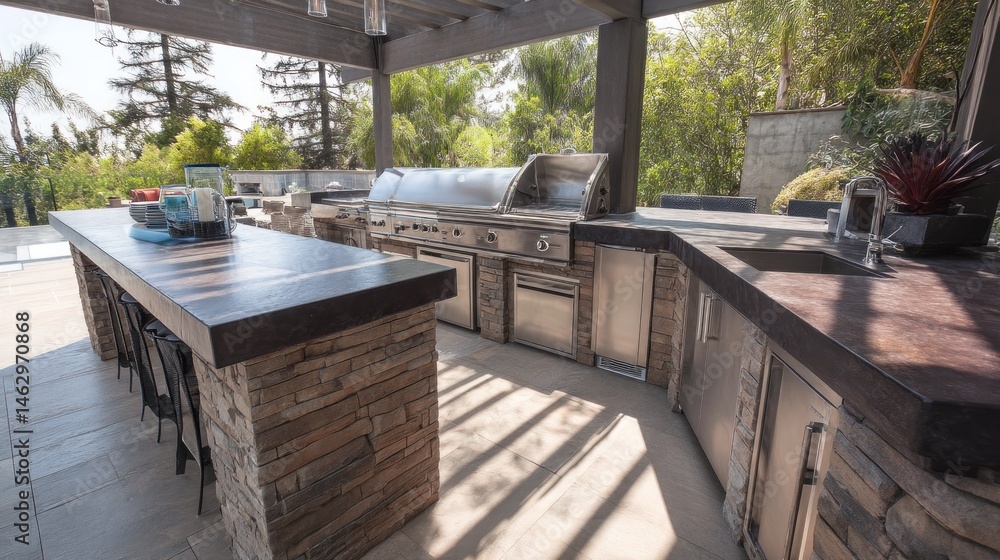Modern outdoor kitchen with lava stone countertops Modern outdoor kitchen with lava stone countertops