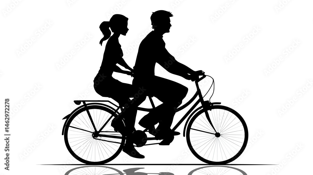 Couple riding bicycle silhouette vector isolated on white background - Couple riding bicycle silhouette vector isolated on white background -
