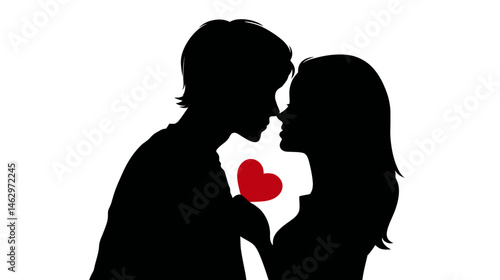 Couple in love simple red heart silhouette black vector isolated on white background  -  