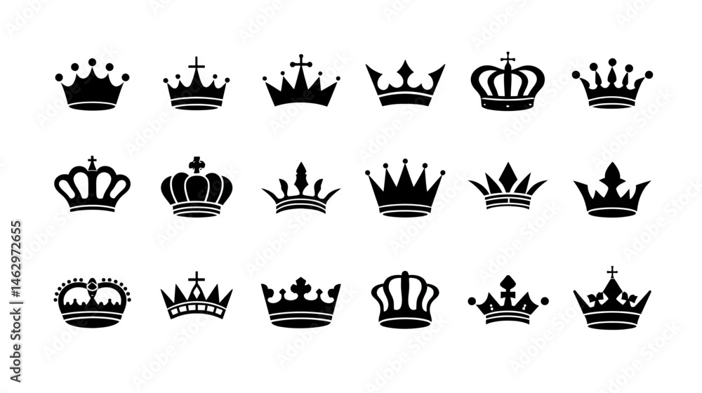Crown icons set simple black silhouette vector isolated on white background - Crown icons set simple black silhouette vector isolated on white background -