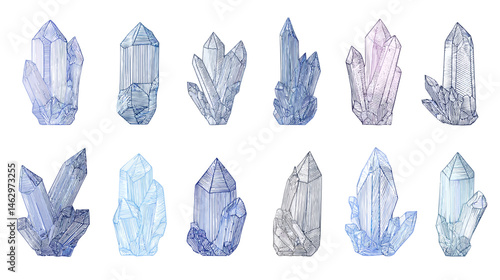 Crystal illustration set simple silhouette vector isolated on white background  -  