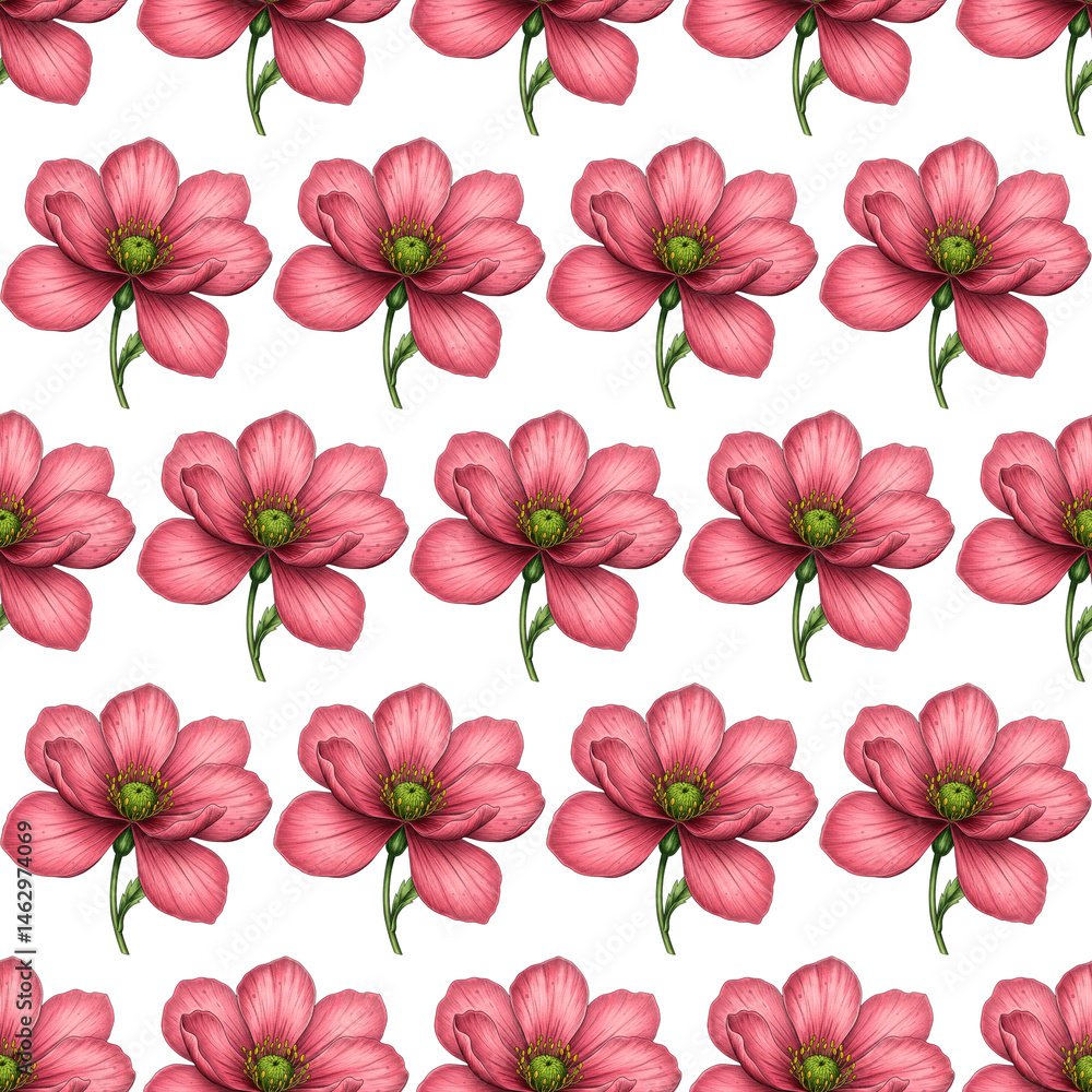 Fototapeta premium Seamless repeating flower pattern ideal for backgrounds, wallpapers, or textiles.
