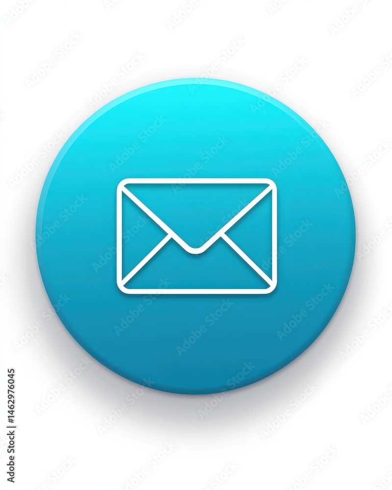 Cyan Blue Circular Email Button Icon with Message Symbol for Contact and Communication Cyan Blue Circular Email Button Icon with Message Symbol for Contact and Communication
