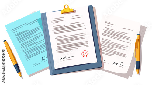 Employment contract process set simple vector on white background  -  