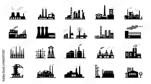 Factory icon set simple silhouette vector isolated on white background  -  