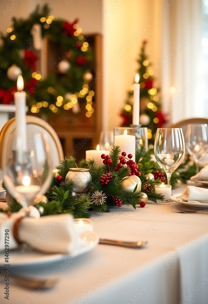 table set for christmas dinner with candles and decorations table set for christmas dinner with candles and decorations