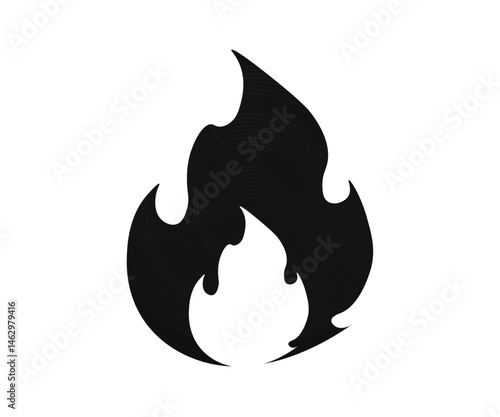 Fire flame icon, simple black silhouette of bonfire, heat, wildfire, campfire. Oil, gas and energy concept. Fire emoji. Fiery flame sign isolated on white background, Flat Vector illustration EPS 10