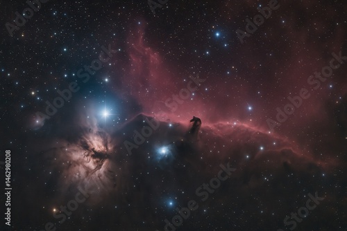 Obraz na płótnie Horsehead Nebula emerging from colorful nebula and shining stars w salonie