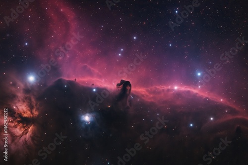 Obraz na płótnie Horsehead Nebula emerging from interstellar dust clouds and glowing stars w salonie