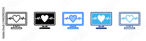 Ecg Monitor Icon Set With Multiple Style Collection 