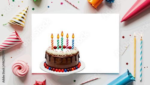 Birthday Cake Mockup_Party Scene with Blank Card_Celebrate with Style_Festive Design Template_Perfect for Invitations and Greetings