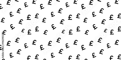 Pound sign seamless vector editable pattern PNG or transparent background. Black and white currency symbol vector pattern background
