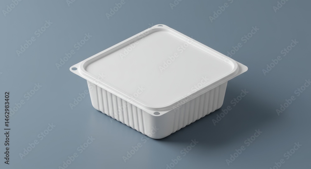 White Food Container on Blue Surface White Food Container on Blue Surface