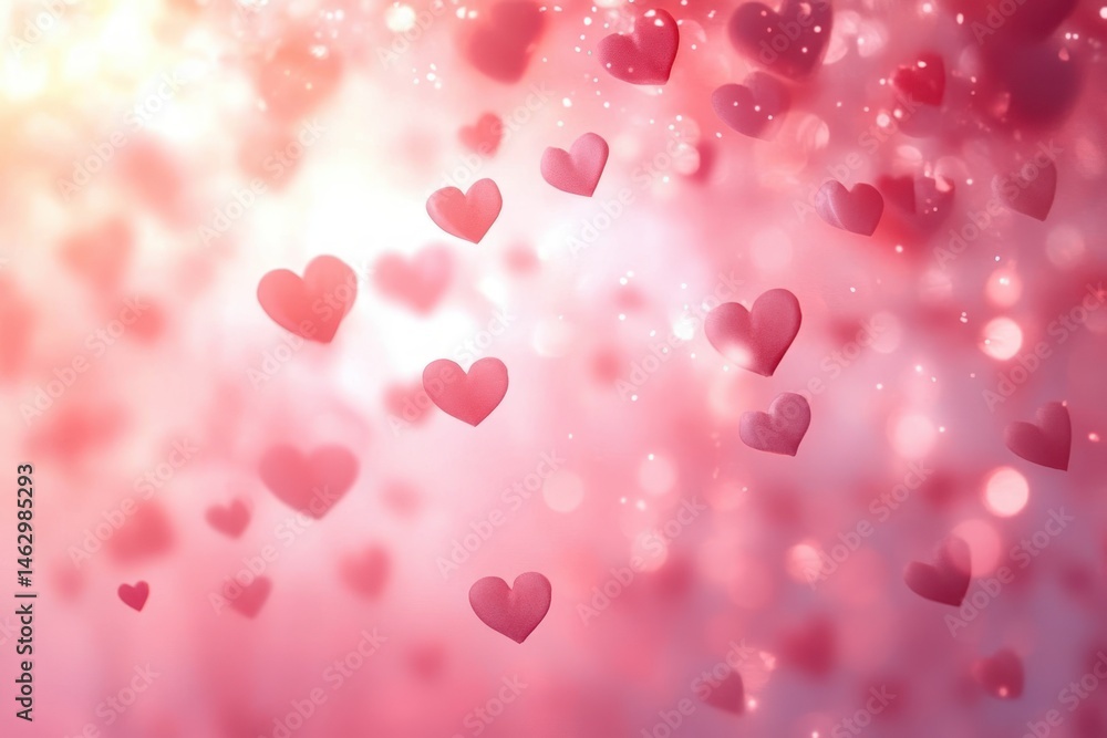 blurred pink and red heart shapes floating in soft glowing background creating romantic and dreamy atmosphere blurred pink and red heart shapes floating in soft glowing background creating romantic and dreamy atmosphere