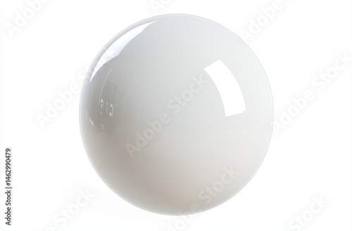 A perfectly smooth, glossy, white sphere.  It's a round, polished object, seemingly made of ceramic or glass, against a plain white background