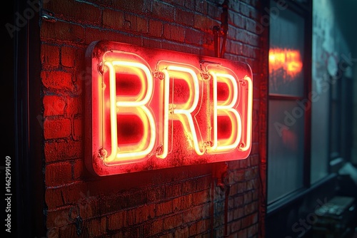 Wallpaper Mural Bright neon sign with glowing red orange letters BRB mounted on a weathered brick wall at night with soft ambient street light Torontodigital.ca
