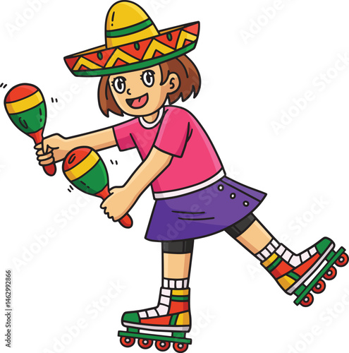 Female Inline Skater Playing Maracas Clipart 