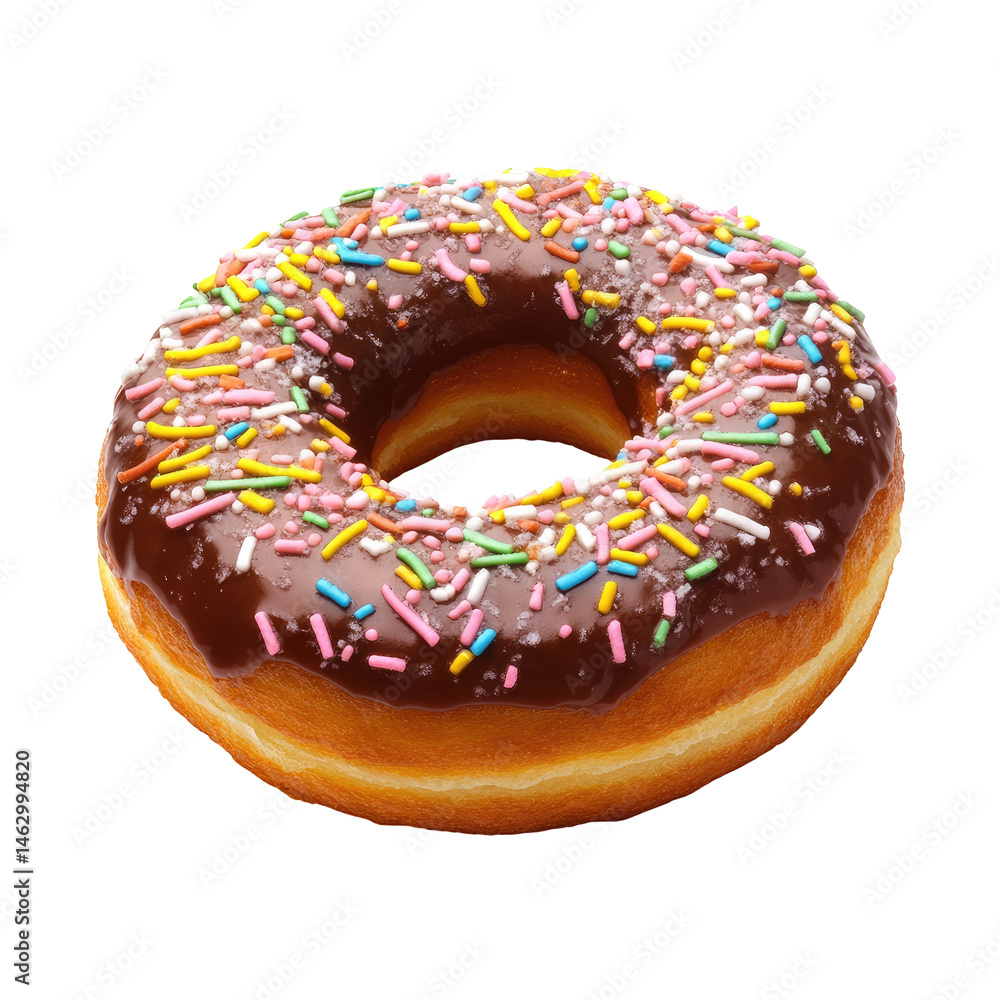 Chocolate frosted donut with sprinkles Chocolate frosted donut with sprinkles