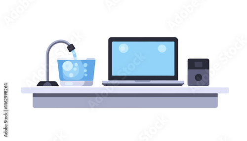 Wallpaper Mural Workstation_Setup_Illustration_Laptop_Water_Dispenser_and_Speaker_on_Desk_Modern_Workspace_Depiction_for_Creative_Professionals_Clean_Vector_Graphic Torontodigital.ca