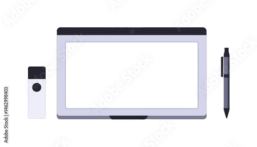 Digital Tablet_Pen and Storage Device Illustration_Creative Productivity Tools for Designers and Students_Flat Vector Design for Websites_Apps and Marketing Materials