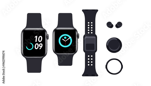 Smartwatch_with_Interchangeable_Bands_and_Accessories_Modern_Wearable_Technology_Digital_Timepiece_for_Fitness_and_Lifestyle_Black_Smart_Watch_Details_on_White_Background