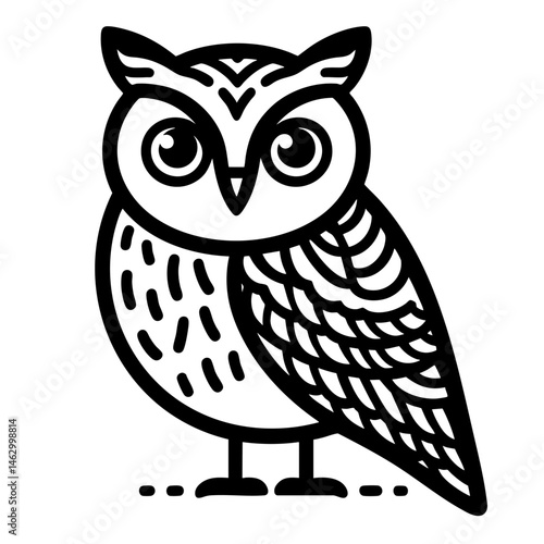 Elegant Line Art Owl: Black and White Bird Illustration