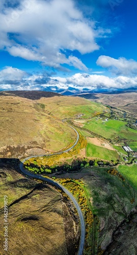 Obraz na płótnie Farms and Moors over Loch Harport from a drone, Drynoch, Isle of Skye, Highlands, Scotland w salonie