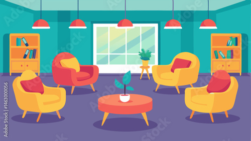 cozy lounge area with comfortable armchairs perfect for students to take a break and socialize.