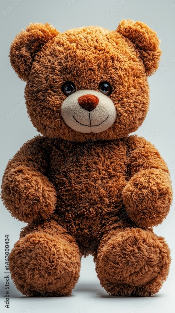 Fototapeta premium Cute brown teddy bear toy sitting upright, centered shot