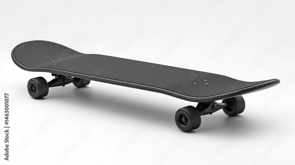 Black skateboard, angled view Black skateboard, angled view