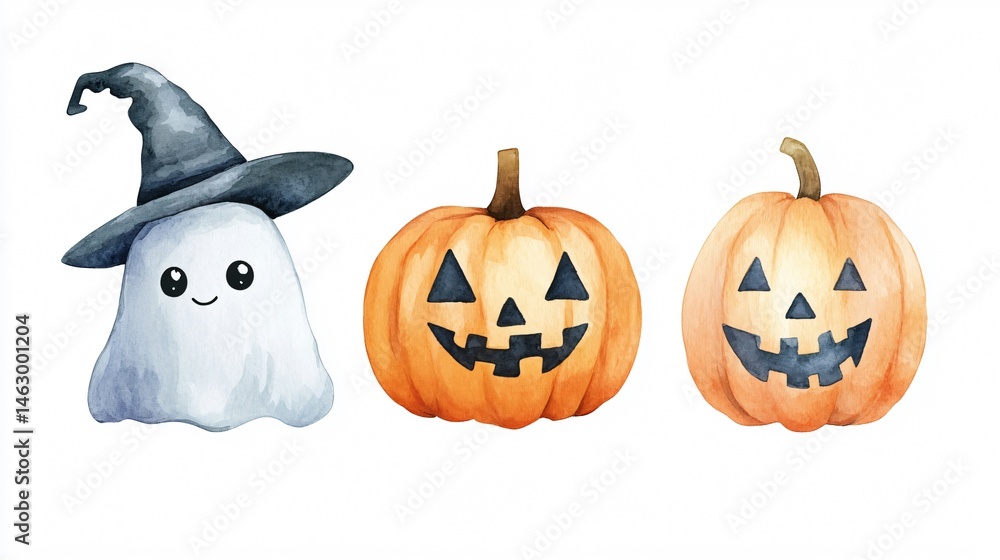 Fototapeta premium Cute Watercolor Halloween Illustration