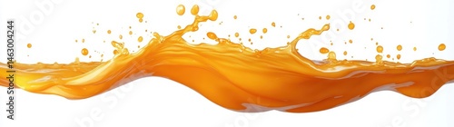 Obraz na płótnie Bright orange liquid splash dynamically captured mid-air on a clean white background with droplets flying around conveying energy and motion w salonie