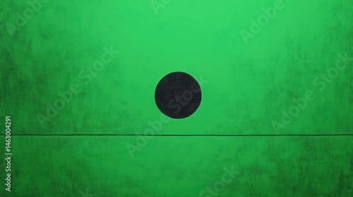 Obraz na płótnie Minimalist abstract artwork featuring a large green textured background with a centered black circle and a thin horizontal black line intersecting the lower third of the image w salonie