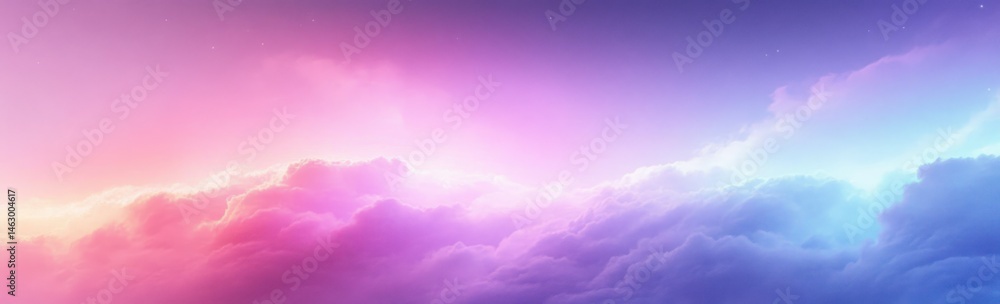 Vibrant sky with fluffy clouds illuminated by pastel colors of pink, purple, and blue, evoking a calm and dreamy atmosphere at dawn or dusk