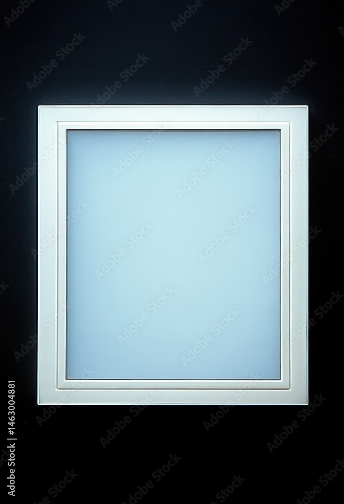 Squared modern ceiling light fixture emitting soft white light on a dark ceiling background
