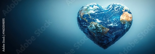 Obraz na płótnie Heart-shaped planet Earth floating in a blue gradient background representing love and care for the world w salonie