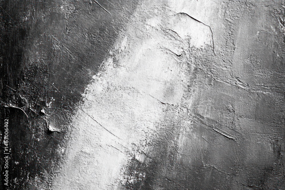rough textured concrete wall with dark gray and white uneven paint coatings and visible cracks and scratches