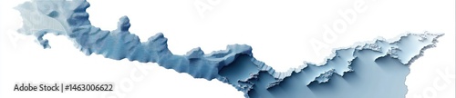 Obraz na płótnie Three-dimensional shaded topographic relief map showing varying elevations with valleys and peaks in blue and white tones w salonie