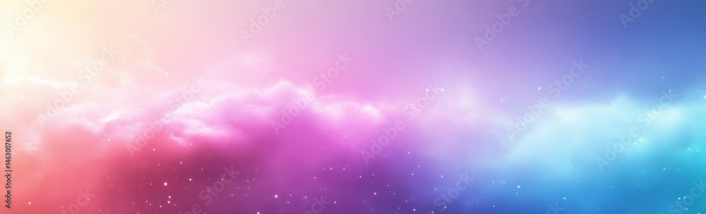 Soft pastel colored clouds blending from pink and purple to blue with glowing stars scattered across the sky, evoking a dreamy and serene atmosphere