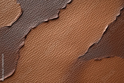 Obraz na płótnie Close-up of layered torn leather pieces with different shades of brown and textured surfaces creating a rustic collage w salonie