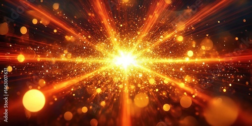 Obraz na płótnie Bright golden explosion of light radiating beams and sparkling particles in a dark background, creating a vibrant and energetic atmosphere w salonie