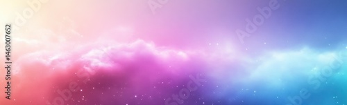 Obraz na płótnie Soft pastel colored clouds blending from pink and purple to blue with glowing stars scattered across the sky, evoking a dreamy and serene atmosphere w salonie