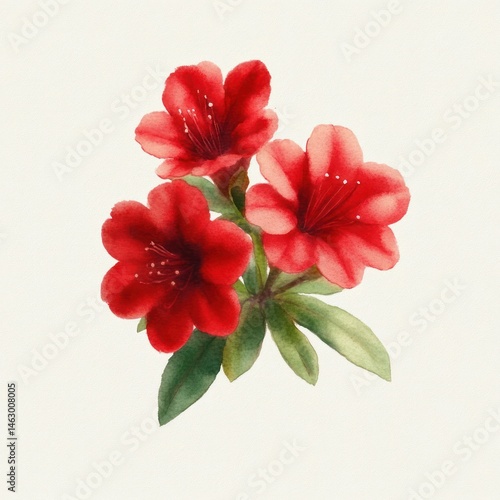 Three vibrant red flowers with green leaves painted in a soft watercolor style on a light background, evoking a gentle and natural feeling