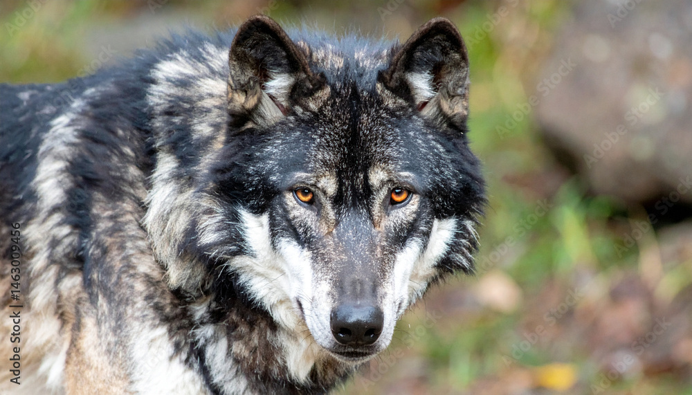 Obraz premium Alpha wolf with striking red eyes