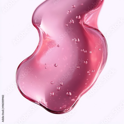 Obraz na płótnie Close-up of glossy translucent pink gel blob with trapped air bubbles on light background w salonie