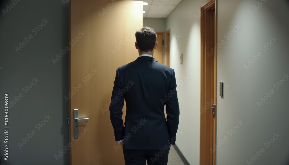 Fototapeta premium Businessman walking confidently towards office door 
