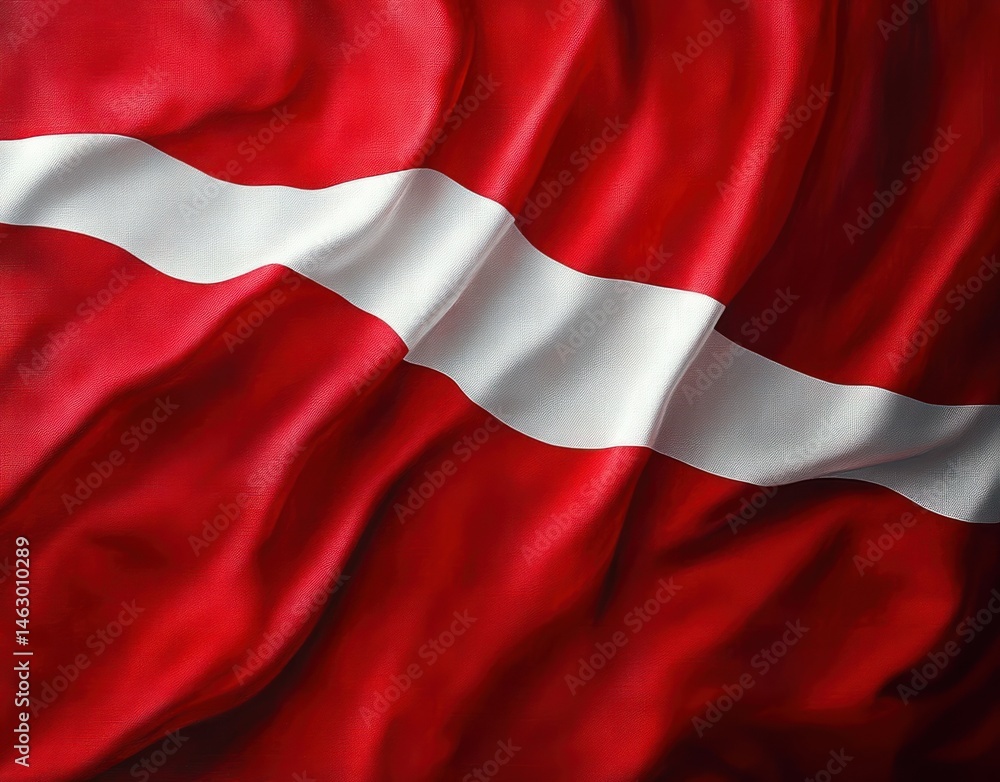 Close-up of red and white striped fabric with soft folds and texture creating a dynamic flowing effect
