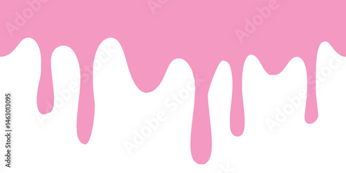 Pink ice cream drip icon. Vector illustration. Set of isolated pink liquid drops and melting glaze shapes. Sweet dessert fluid symbol in dripping style.